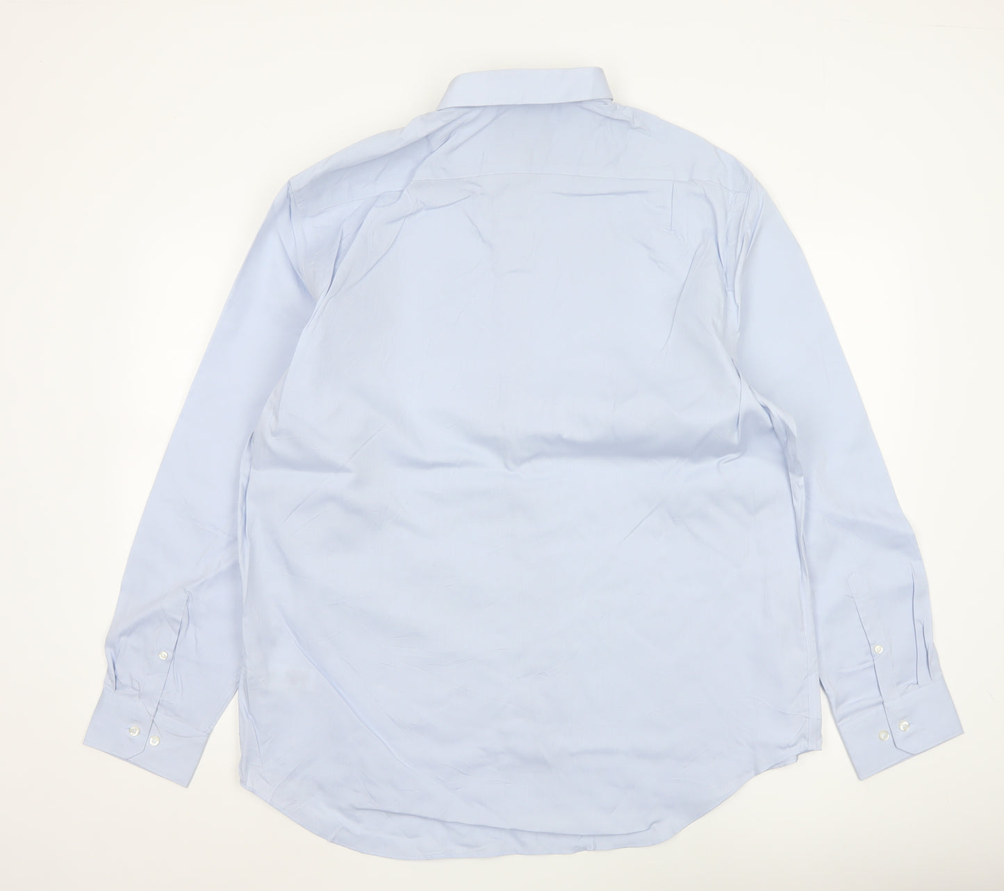 Marks and Spencer Men's Blue Regular Fit Non-Iron Cotton Long Sleeve Shirt Size 17.5