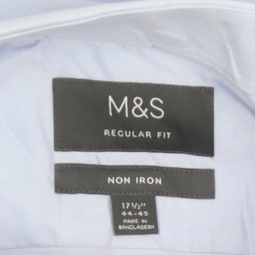 Marks and Spencer Men's Blue Regular Fit Non-Iron Cotton Long Sleeve Shirt Size 17.5