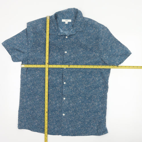 Marks and Spencer Men's Blue Geometric Short Sleeve Button-Up Shirt Size L
