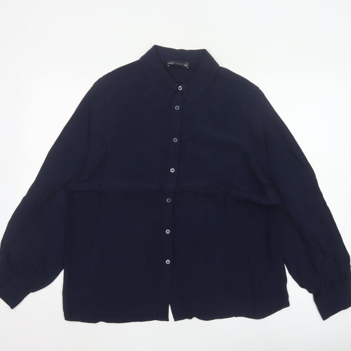 Marks and Spencer Women's Blue Long Sleeve Button-Up Blouse Size 14