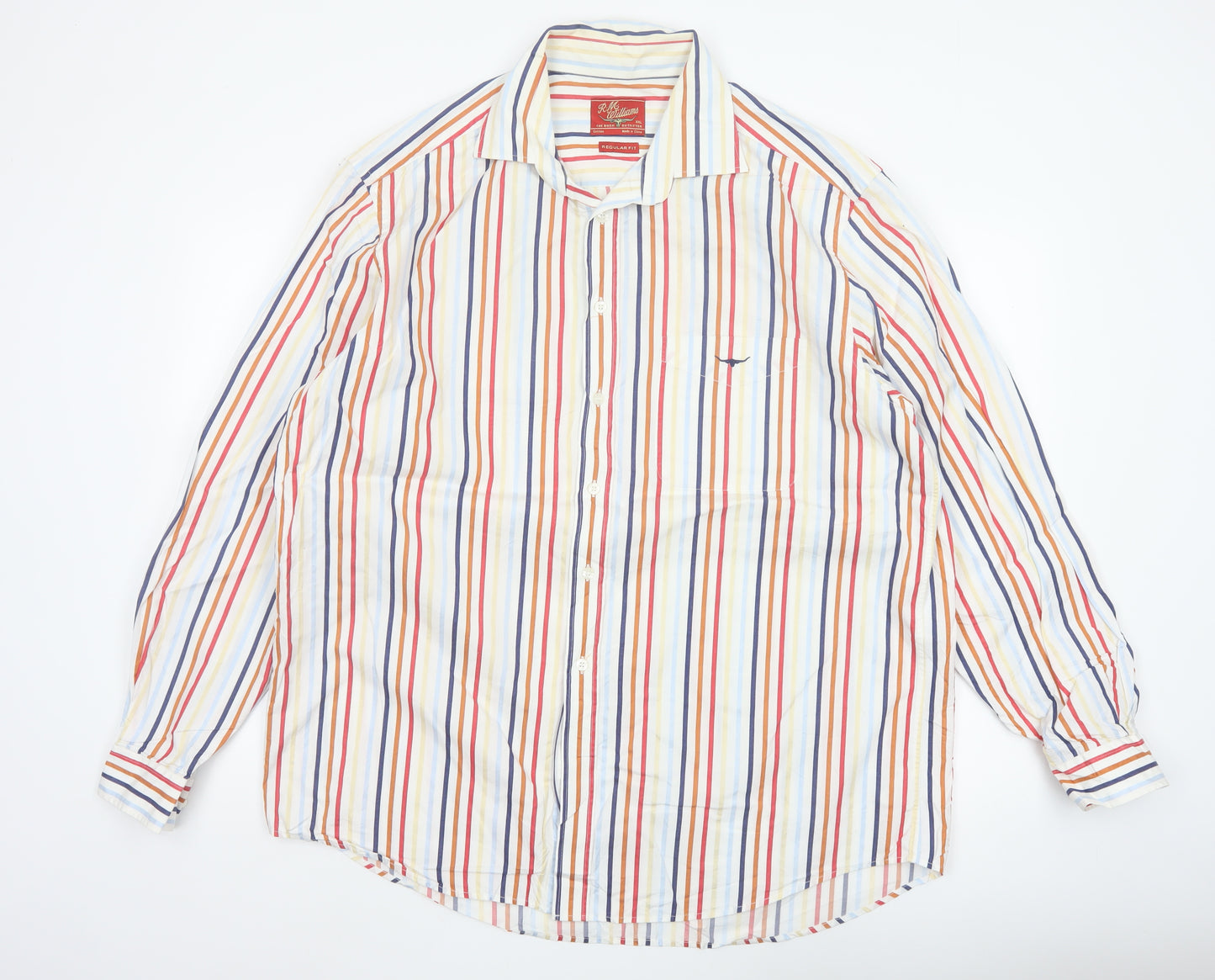 R.M. Williams Men's Multicoloured Striped Cotton Long Sleeve Button-Up Shirt 2XL Regular Fit