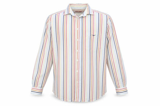 Front view of R.M. Williams Men's Multicoloured Striped Cotton Long Sleeve Button-Up Shirt 2XL Regular Fit