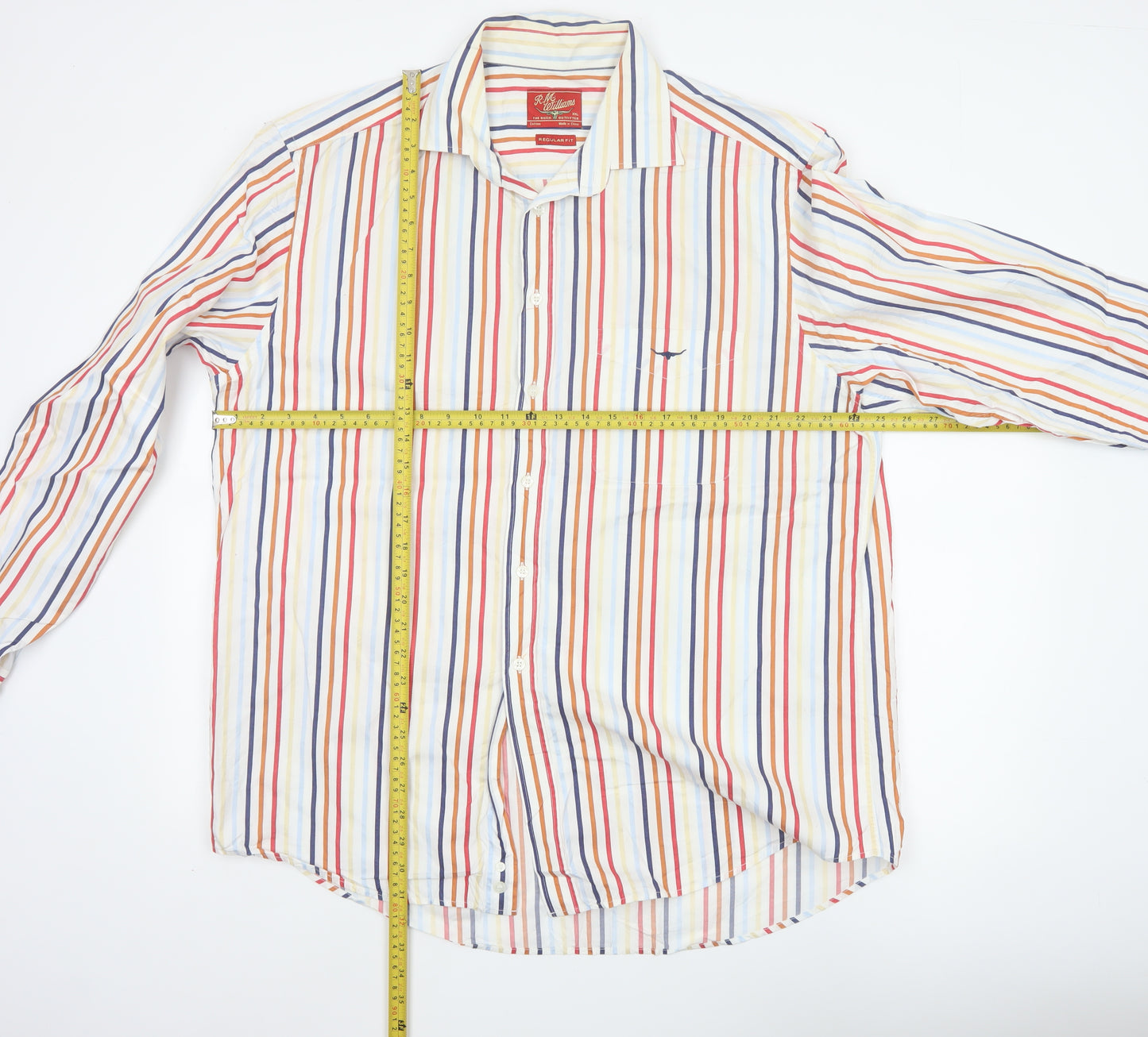 R.M. Williams Men's Multicoloured Striped Cotton Long Sleeve Button-Up Shirt 2XL Regular Fit
