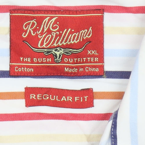 R.M. Williams Men's Multicoloured Striped Cotton Long Sleeve Button-Up Shirt 2XL Regular Fit