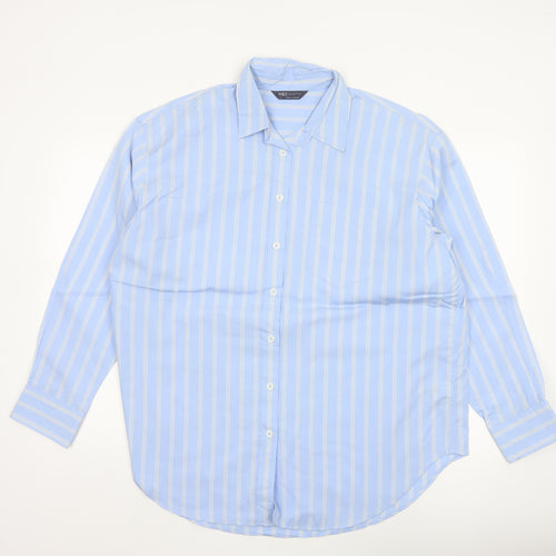 Marks and Spencer Women’s Blue Striped Cotton Button-Up Shirt Size 16