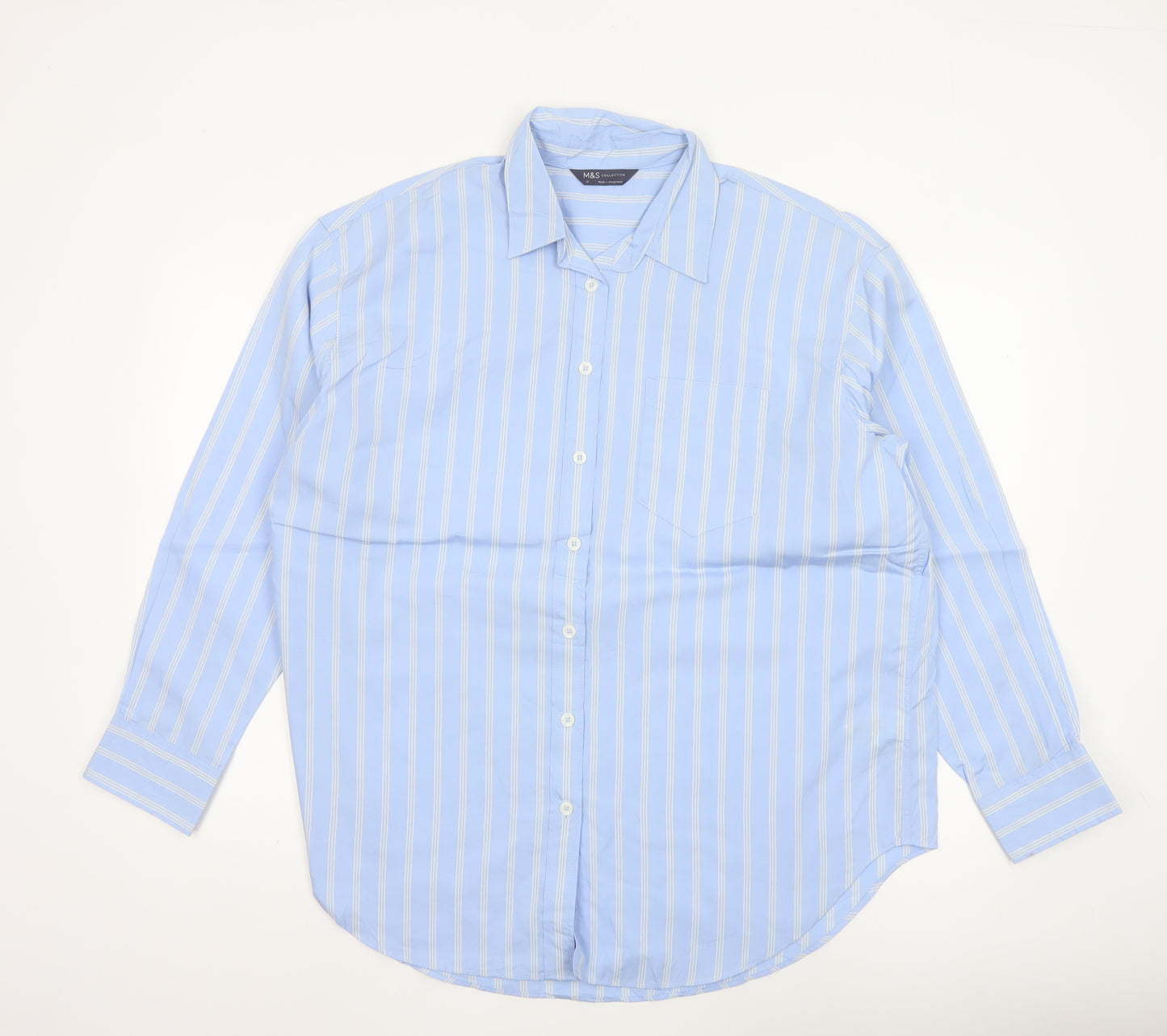 Marks and Spencer Women’s Blue Striped Cotton Button-Up Shirt Size 16
