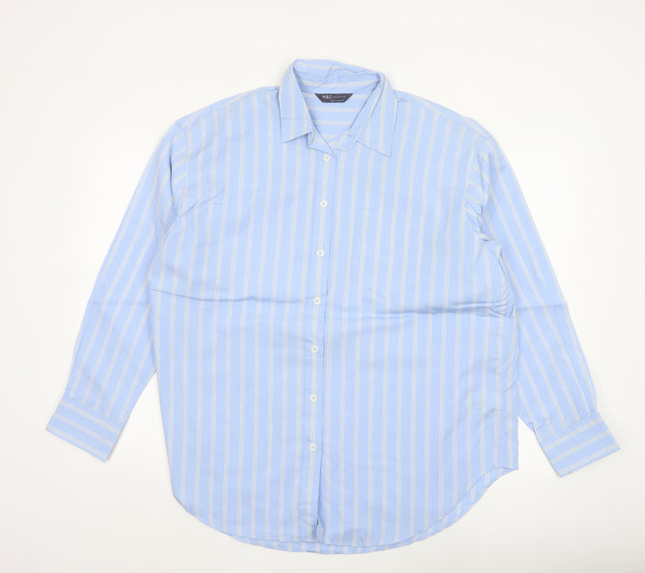 Marks and Spencer Women’s Blue Striped Cotton Button-Up Shirt Size 16