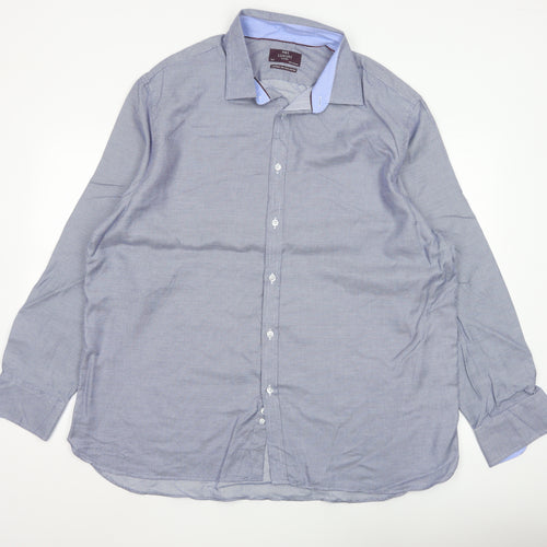 Marks and Spencer Mens Blue 18.5in Tailored Long Sleeve Cotton Shirt