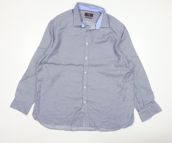 Marks and Spencer Mens Blue 18.5in Tailored Long Sleeve Cotton Shirt