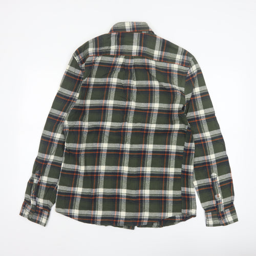 Marks and Spencer Men's Green Plaid Cotton Regular Fit Long Sleeve Shirt M