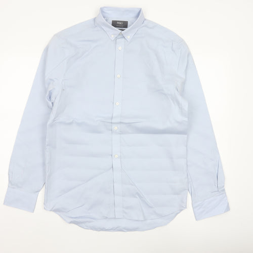Marks and Spencer Men’s Blue 15in Regular Fit Non-Iron Long Sleeve Shirt