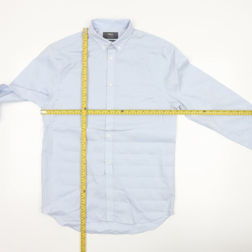 Marks and Spencer Men’s Blue 15in Regular Fit Non-Iron Long Sleeve Shirt