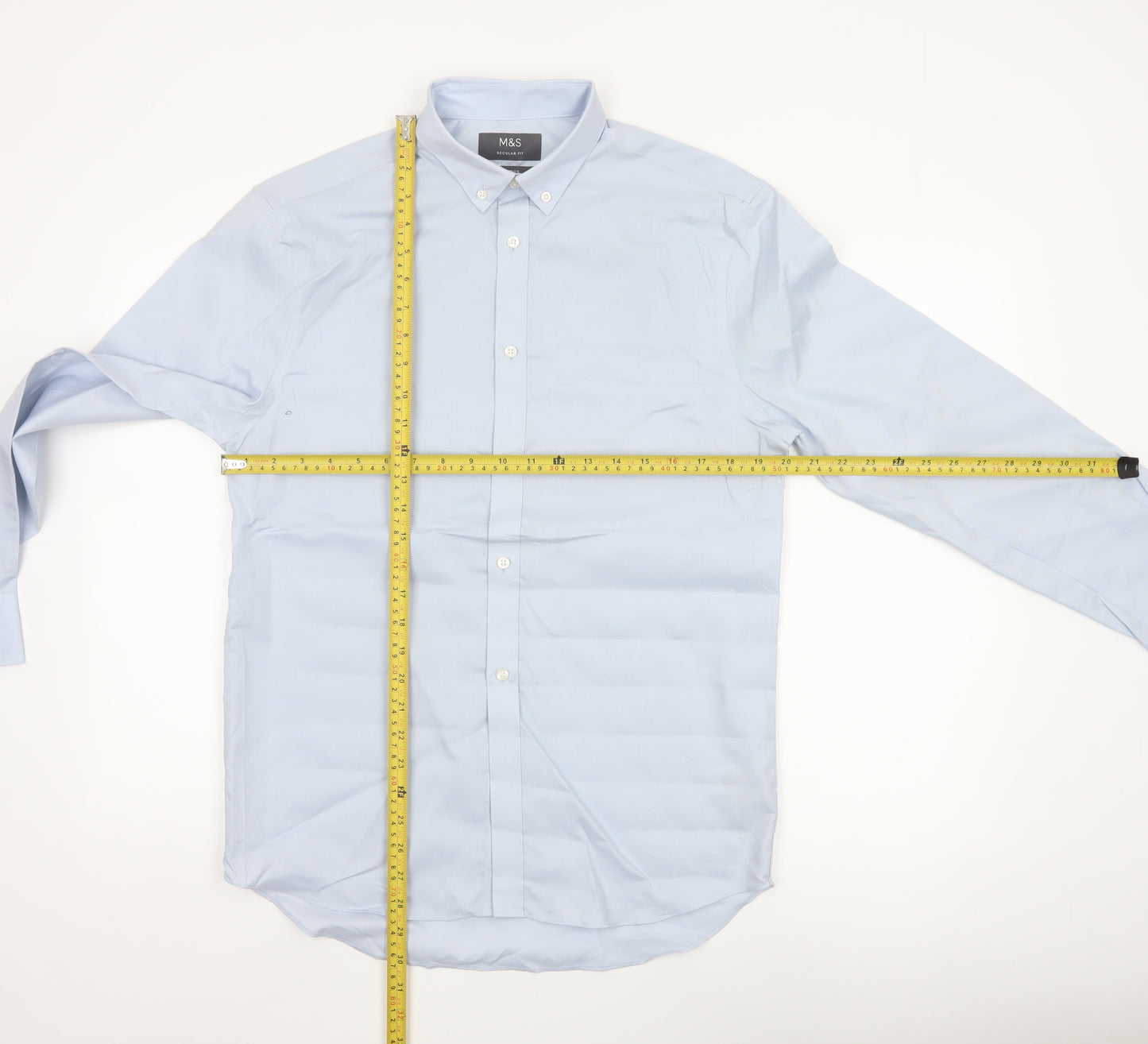 Marks and Spencer Men’s Blue 15in Regular Fit Non-Iron Long Sleeve Shirt