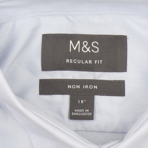 Marks and Spencer Men’s Blue 15in Regular Fit Non-Iron Long Sleeve Shirt