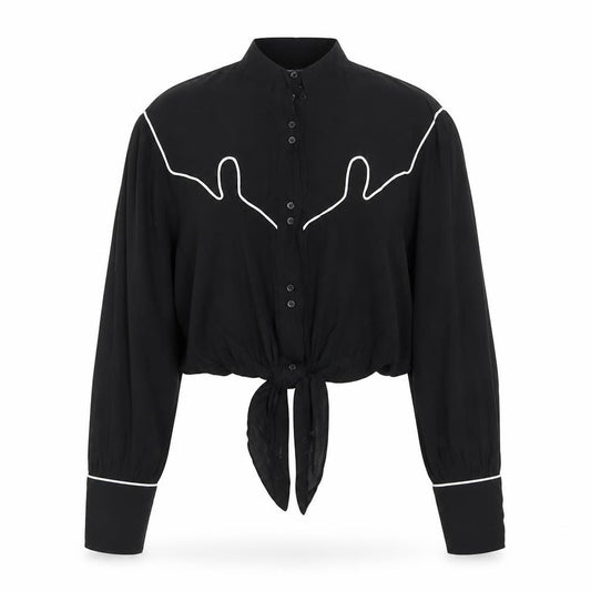 Front view of & Other Stories Women’s Black Western Cropped Blouse, size UK 8