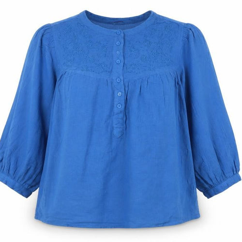 Marks and Spencer Women Blue 3/4 Sleeve Cotton Tunic Blouse Size 14