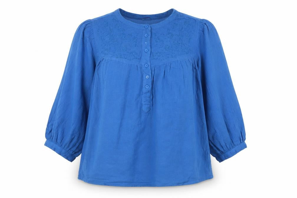 Marks and Spencer Women Blue 3/4 Sleeve Cotton Tunic Blouse Size 14