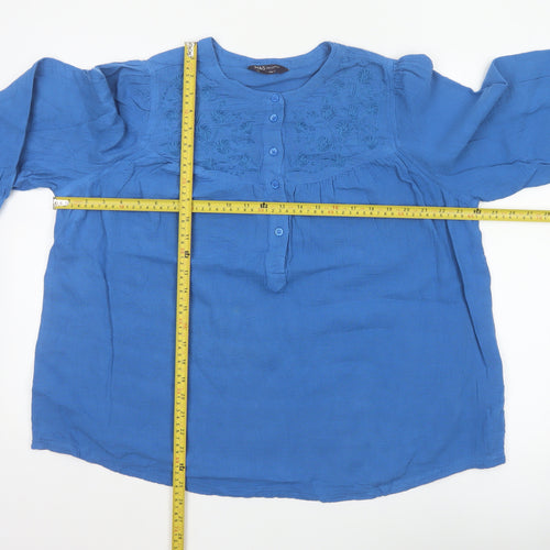 Marks and Spencer Women Blue 3/4 Sleeve Cotton Tunic Blouse Size 14