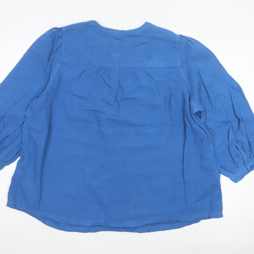 Marks and Spencer Women Blue 3/4 Sleeve Cotton Tunic Blouse Size 14