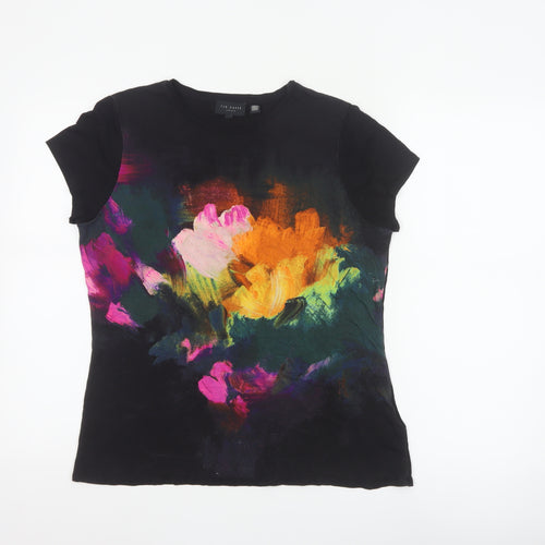 Ted Baker Womens Black Floral Art Print Short Sleeve T-Shirt Size 14