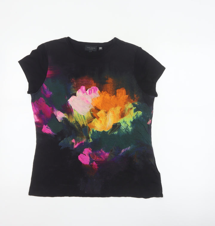 Ted Baker Womens Black Floral Art Print Short Sleeve T-Shirt Size 14