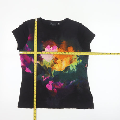 Ted Baker Womens Black Floral Art Print Short Sleeve T-Shirt Size 14