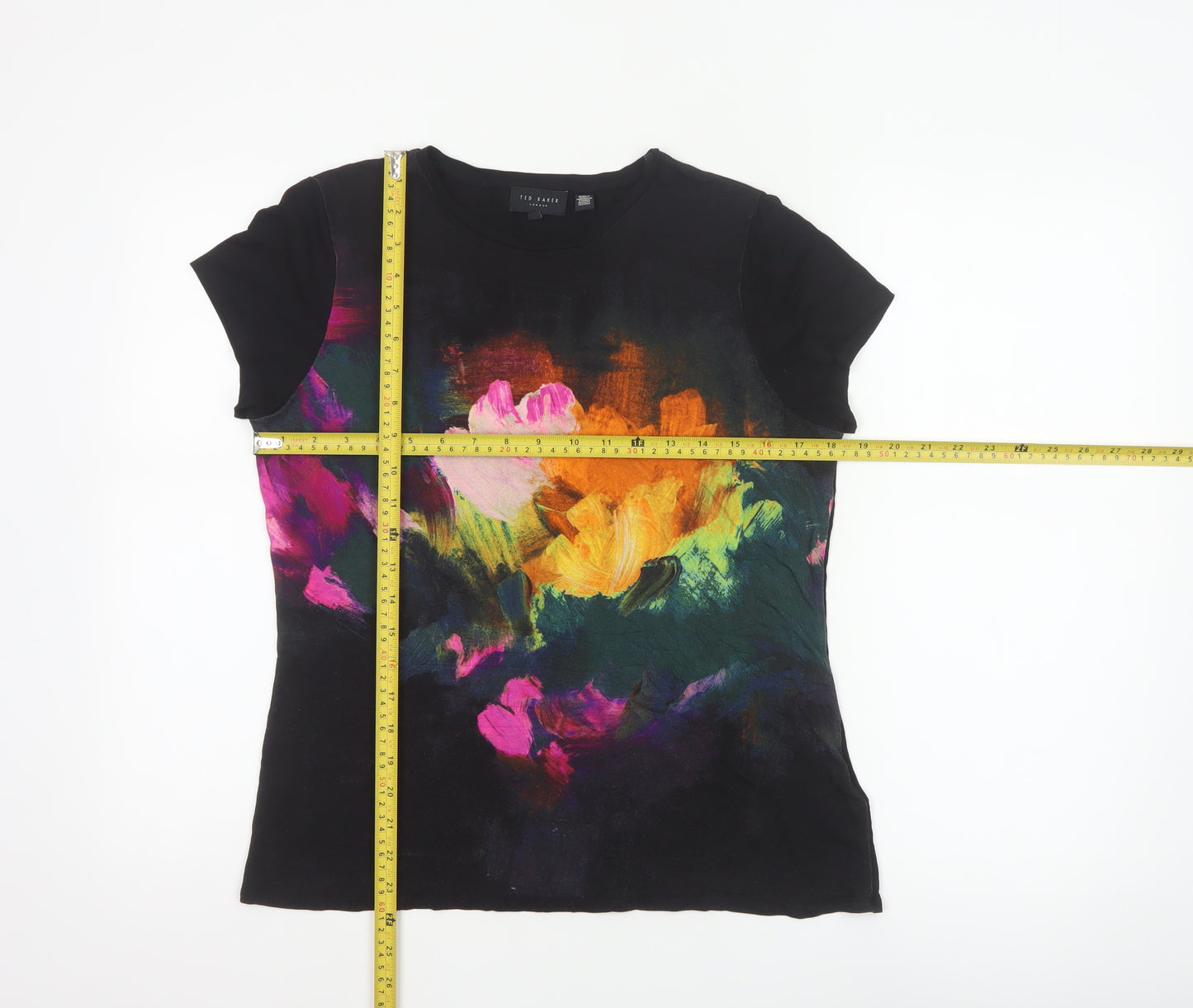 Ted Baker Womens Black Floral Art Print Short Sleeve T-Shirt Size 14