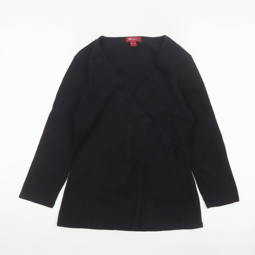 Monsoon Women Black Cotton Wrap Blouse Size 12 Long Sleeve