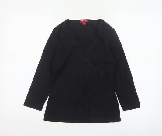 Monsoon Women Black Cotton Wrap Blouse Size 12 Long Sleeve