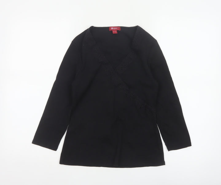 Monsoon Women Black Cotton Wrap Blouse Size 12 Long Sleeve
