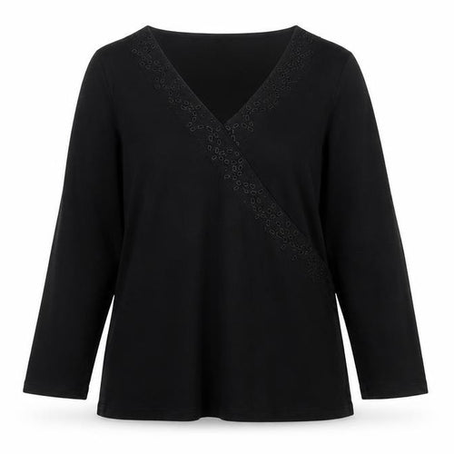 Monsoon Women Black Cotton Wrap Blouse Size 12 Long Sleeve