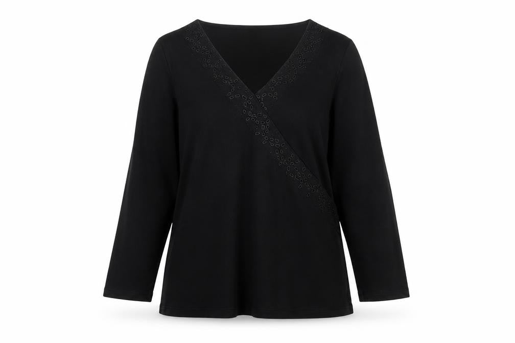 Monsoon Women Black Cotton Wrap Blouse Size 12 Long Sleeve