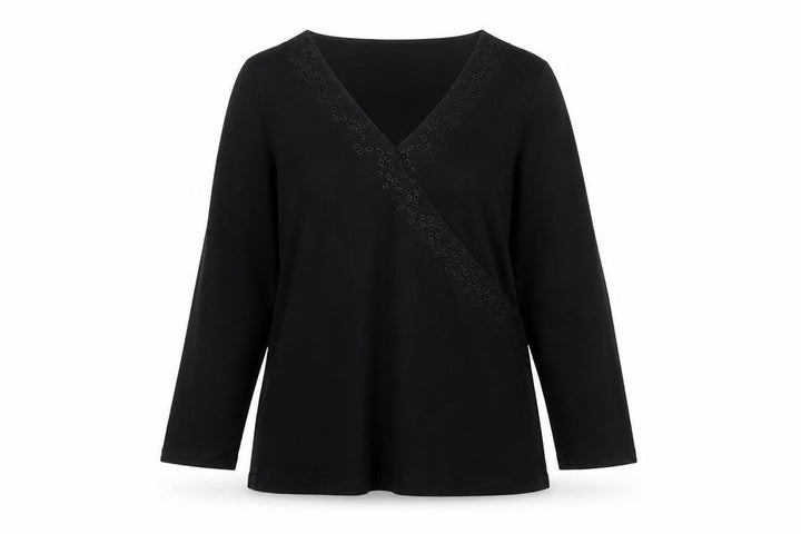 Monsoon Women Black Cotton Wrap Blouse Size 12 Long Sleeve