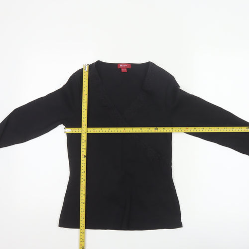 Monsoon Women Black Cotton Wrap Blouse Size 12 Long Sleeve