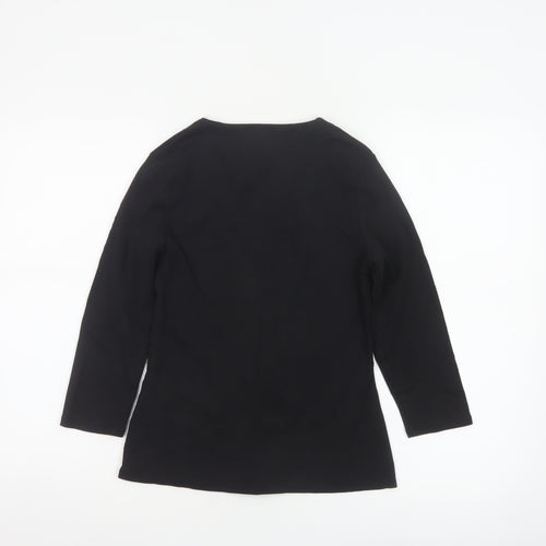 Monsoon Women Black Cotton Wrap Blouse Size 12 Long Sleeve