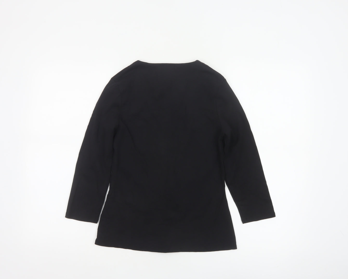 Monsoon Women Black Cotton Wrap Blouse Size 12 Long Sleeve
