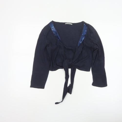 Marks and Spencer Womens Blue Sequin Tie Front Cropped Blouse Size 12