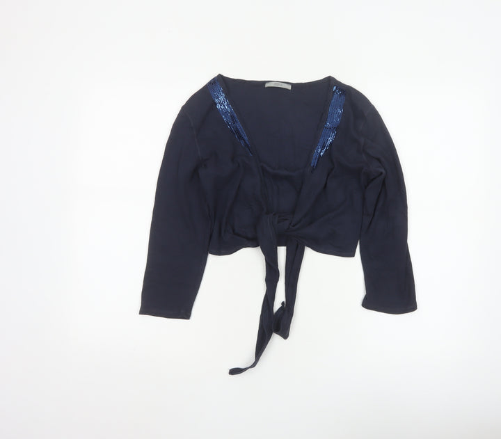 Marks and Spencer Womens Blue Sequin Tie Front Cropped Blouse Size 12