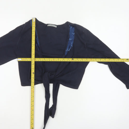 Marks and Spencer Womens Blue Sequin Tie Front Cropped Blouse Size 12