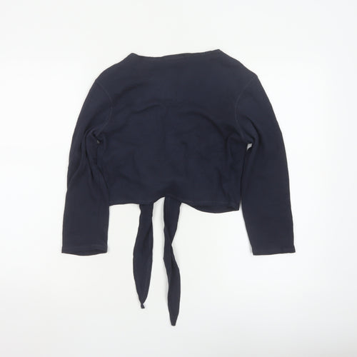 Marks and Spencer Womens Blue Sequin Tie Front Cropped Blouse Size 12