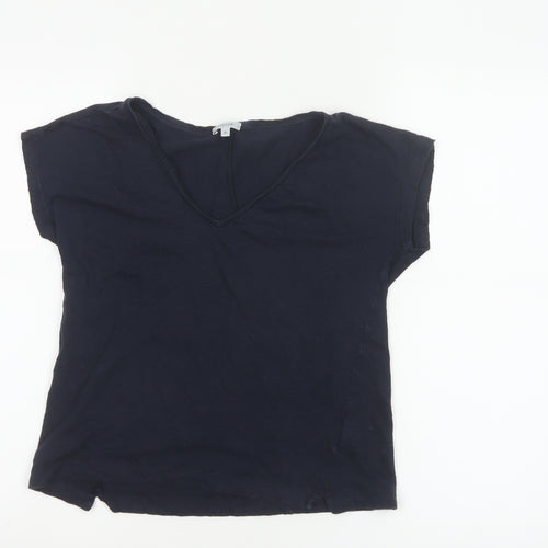 Jigsaw Women's Blue Linen V-Neck Short Sleeve T-Shirt XS