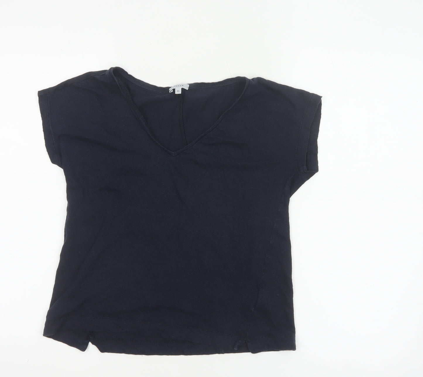 Jigsaw Women's Blue Linen V-Neck Short Sleeve T-Shirt XS
