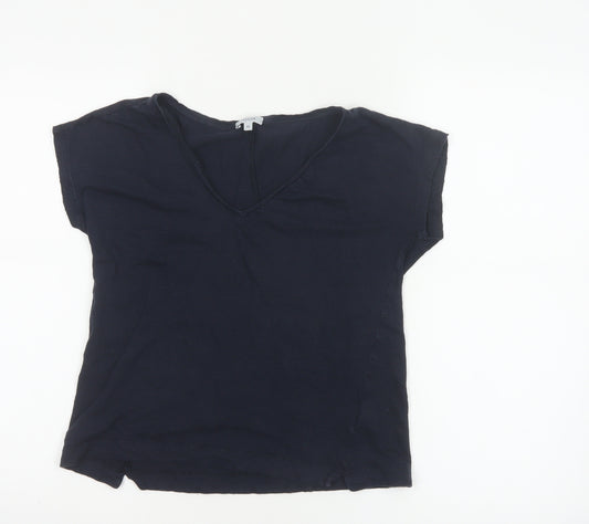 Jigsaw Women's Blue Linen V-Neck Short Sleeve T-Shirt XS