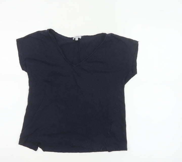 Jigsaw Women's Blue Linen V-Neck Short Sleeve T-Shirt XS