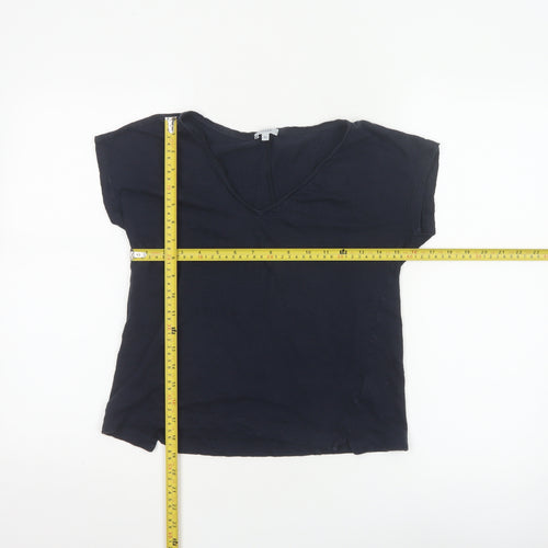 Jigsaw Women's Blue Linen V-Neck Short Sleeve T-Shirt XS