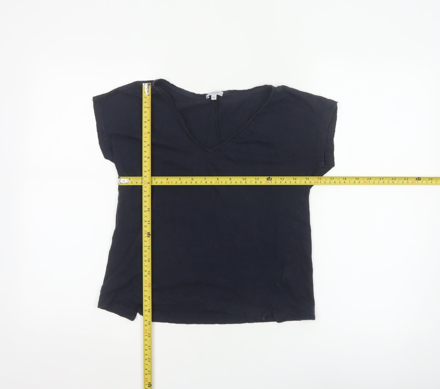 Jigsaw Women's Blue Linen V-Neck Short Sleeve T-Shirt XS