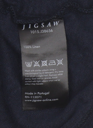 Jigsaw Women's Blue Linen V-Neck Short Sleeve T-Shirt XS