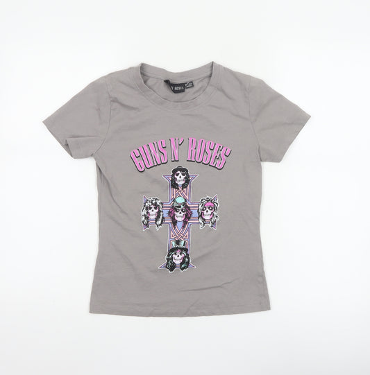 Guns N' Roses Women's Grey XS Crew Neck Cotton Graphic T-Shirt