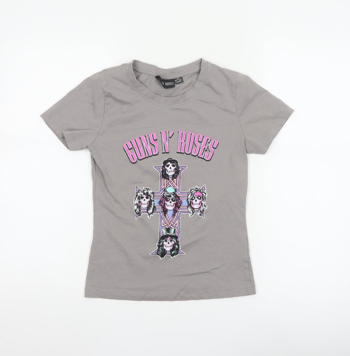 Guns N' Roses Women's Grey XS Crew Neck Cotton Graphic T-Shirt
