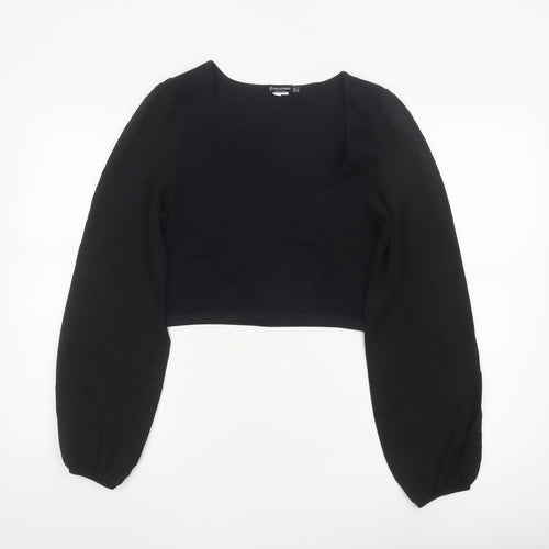 Stradivarius Women’s Black Cropped Chiffon Blouse Long Sleeve Size 14